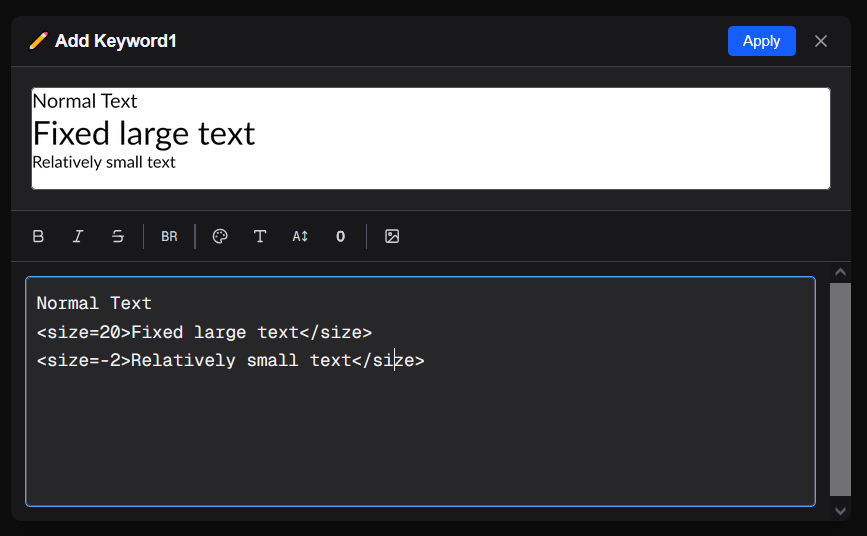 Inline size tags with different sizes in a single text element