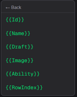 Data references section in the reference picker