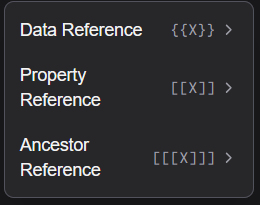 Reference picker dropdown open in the property panel