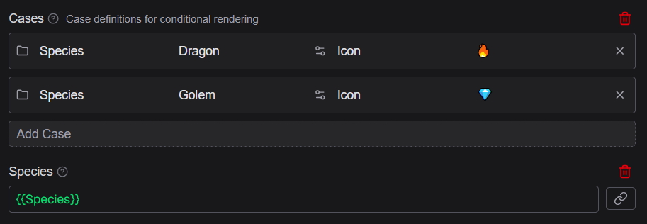 Cases showing an icon based on data