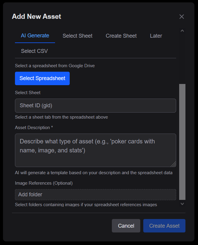 AI Generate tab