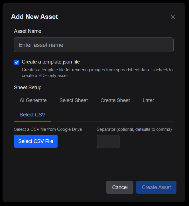 Select CSV tab