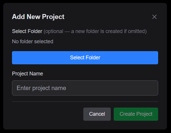 New Project dialog