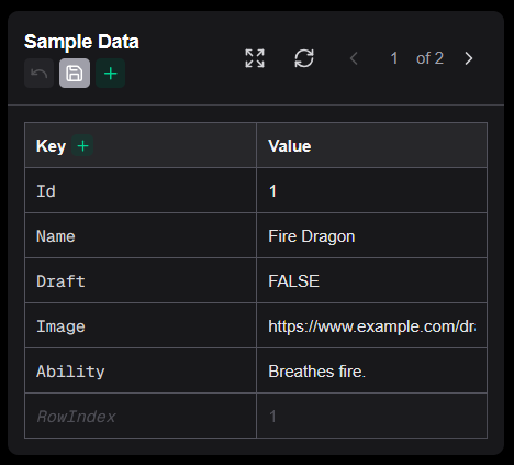 Sample data panel with Image and Ability columns