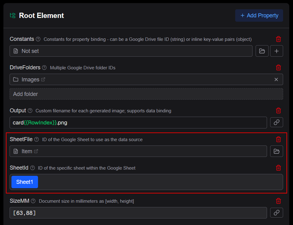 Root settings with sheet configuration