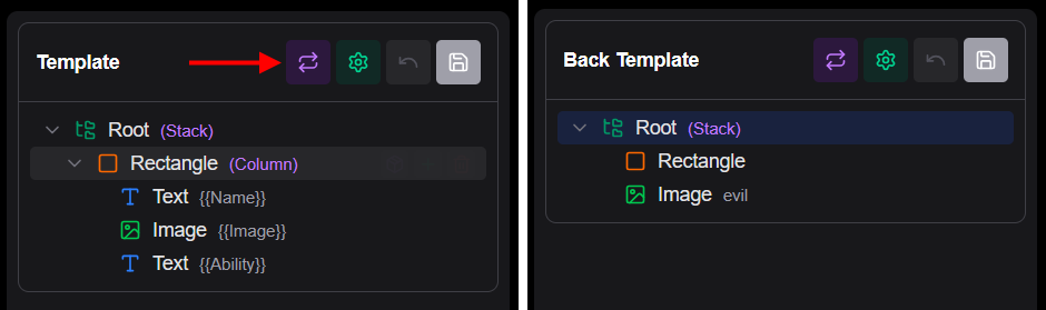 Template tree with front and back sides